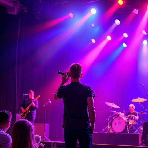 Een fotograaf die een foto neemt van een band tijdens een live optreden.